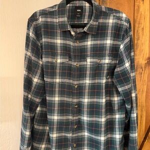 Vans Men's Navy and White Plaid Button Down Shirt
